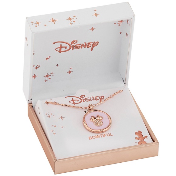 DISNEY Rose Gold Minnie Mouse Pink Enamel Crystal Pendant Necklace - Picture 2 of 8